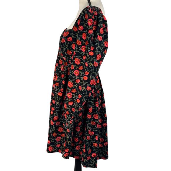 Free People Large Bessie Corduroy Mini Dress Floral Puff Sleeves Sweatheart Neck - Picture 10 of 14